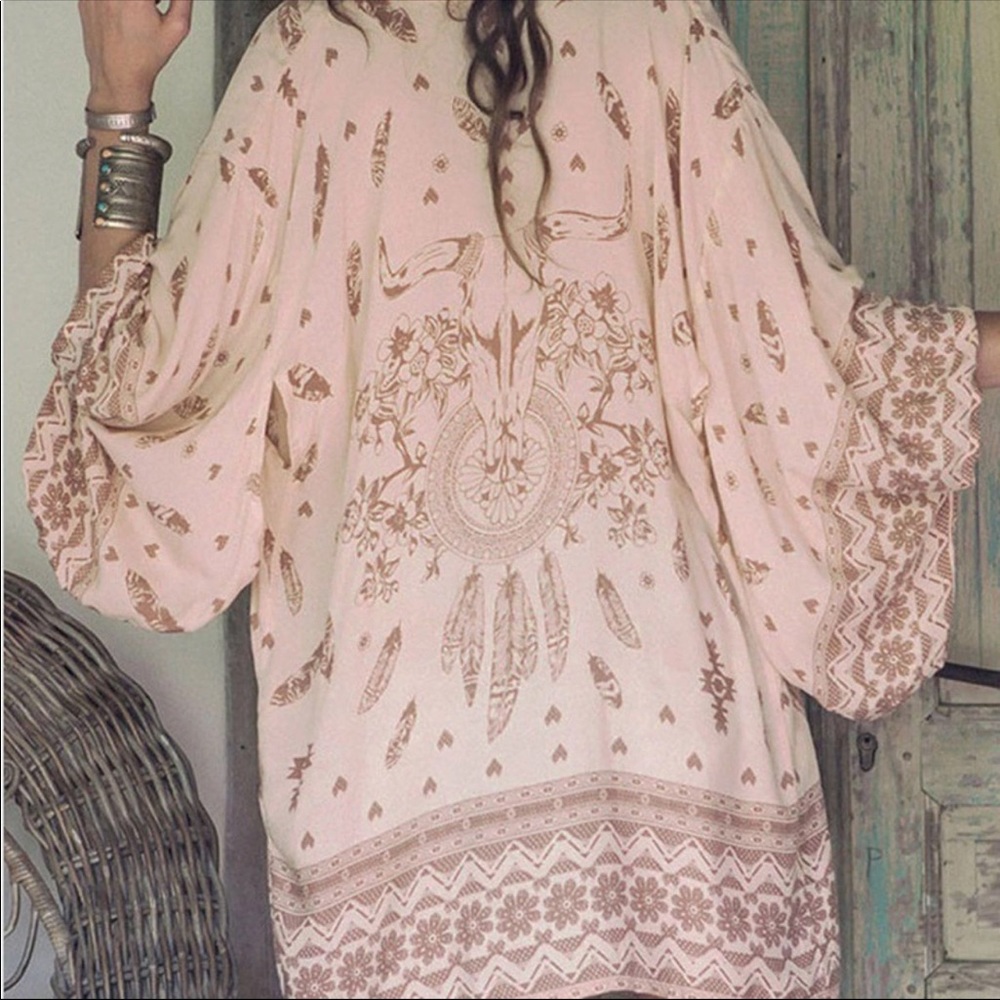 2 LEFT! Boho Open Kimono in Peach Print - Picture 4 of 8